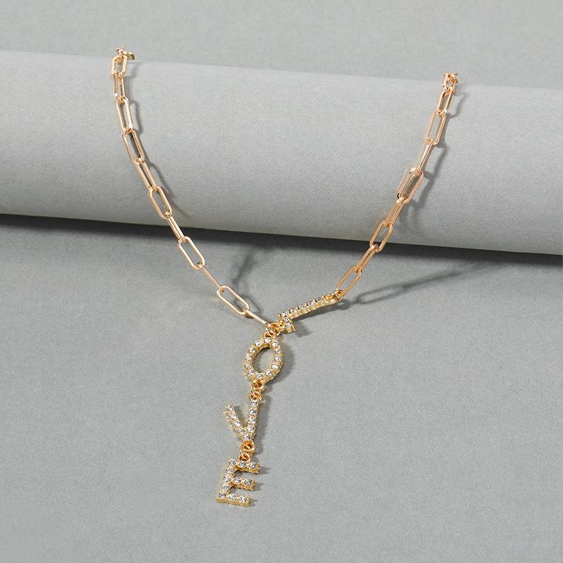 Jewelry Source Letter Diamond Clavicle Chain Niche Design Congenial Gold Necklace Versatile Women