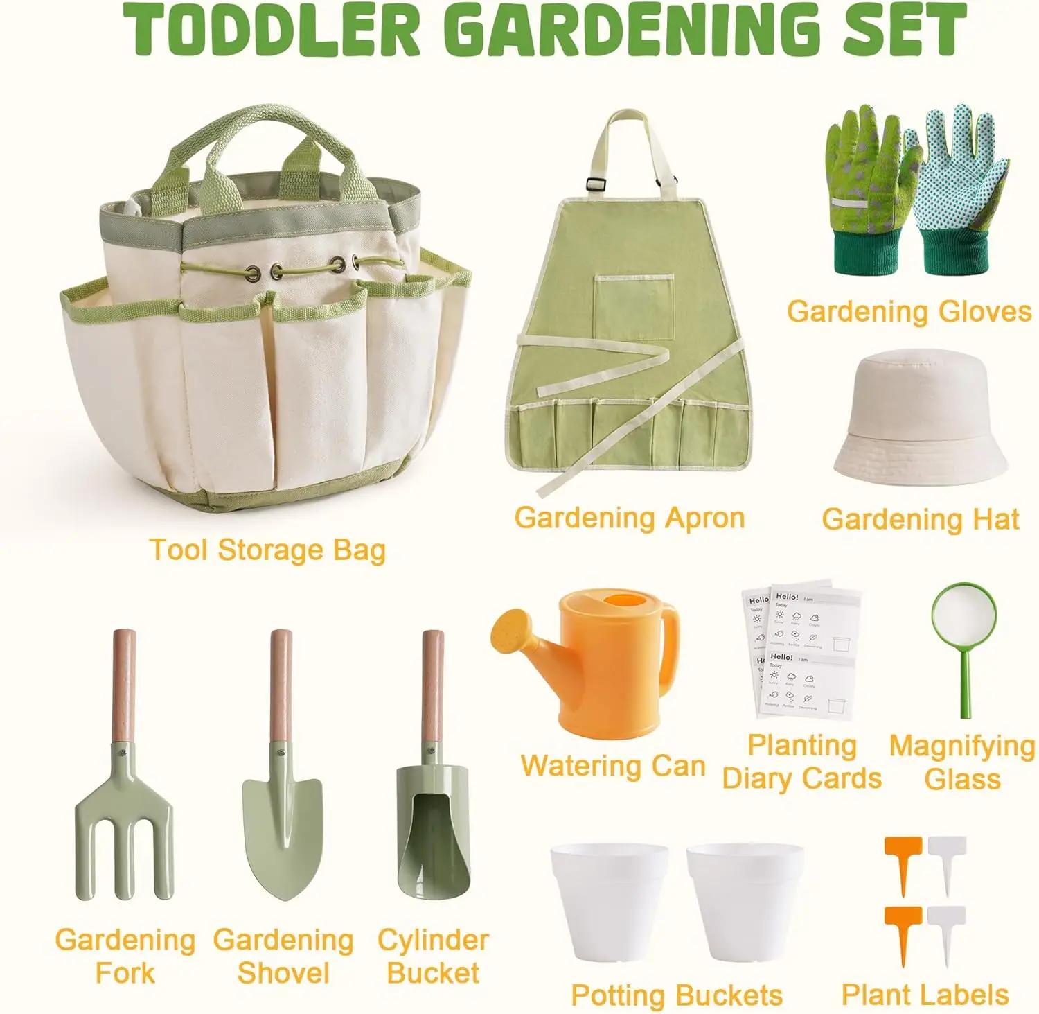 

Robotime Gardening Tools 17 PCS Toddler Gardening Set Children s Gardening Tools Metal All in One Kit for Boys Girls Outdoor Toy