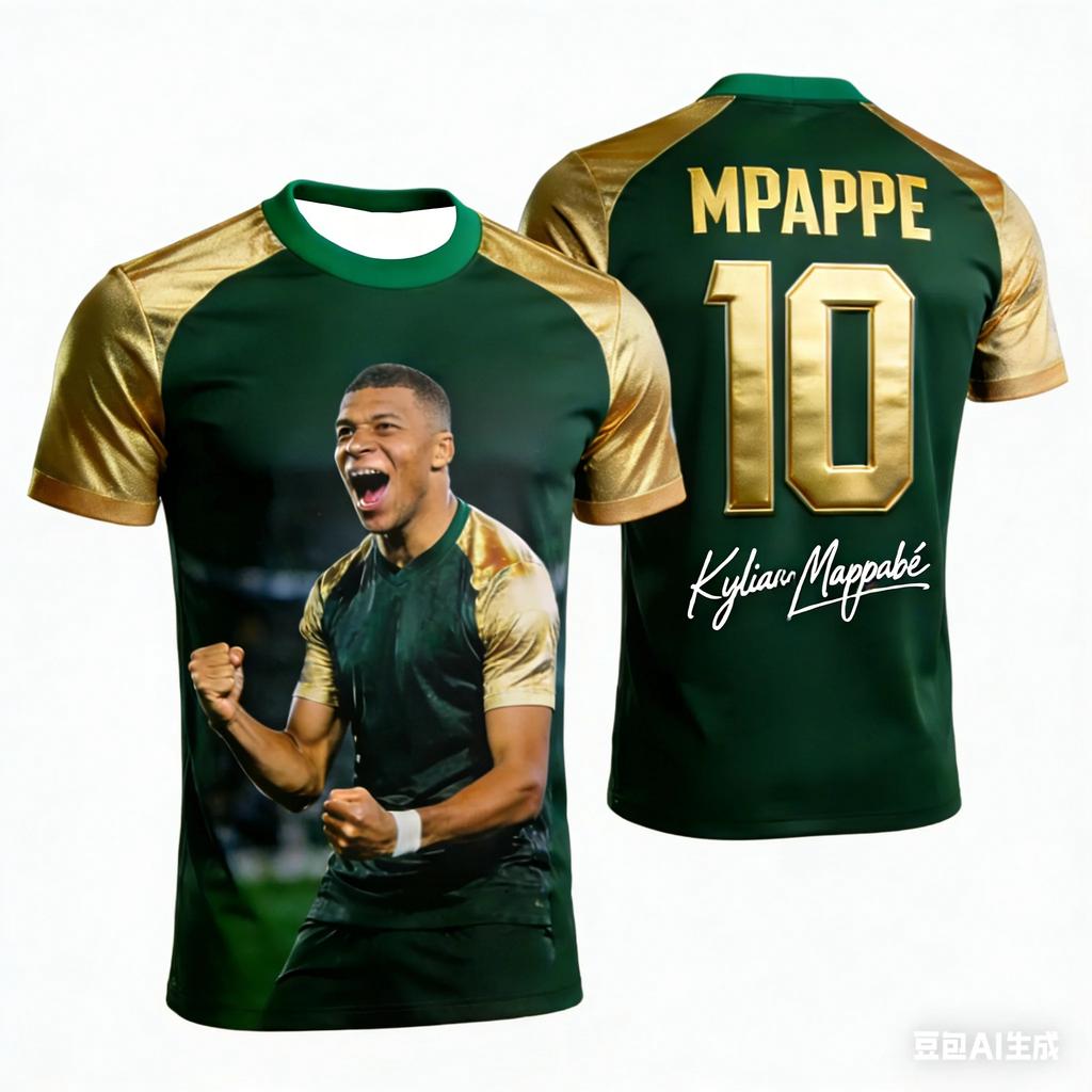 Children's 3D Stereoscopic Mbappé Print Football Jersey T-shirt Family Set, Suitable for Outdoor Training Wear