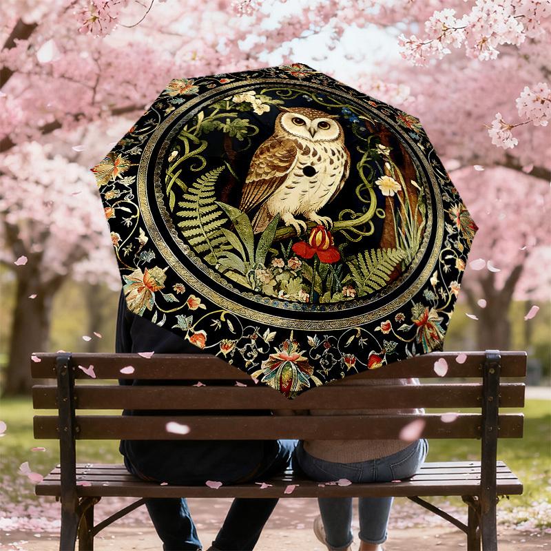 1PC owl floral Umbrella-8-Rib Reinforced, Automatic Open, Lightweight & Durable, Cute Fashion Accessory for Outdoor, Beach or Casual Use, Beach Umbrel