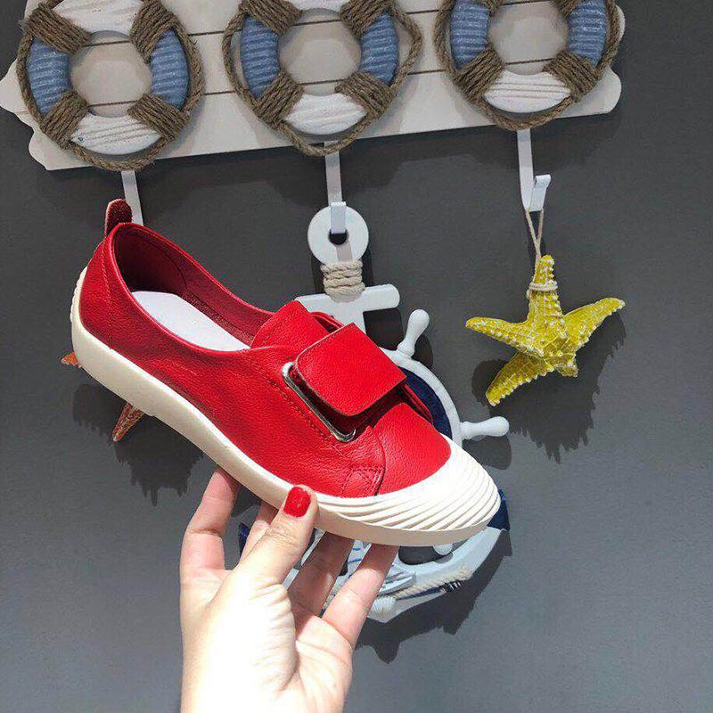 Low-top cowhide single shoes women's breathable spring and autumn new lace-up letters flat-bottomed shell head fashion casual shoes student shoes