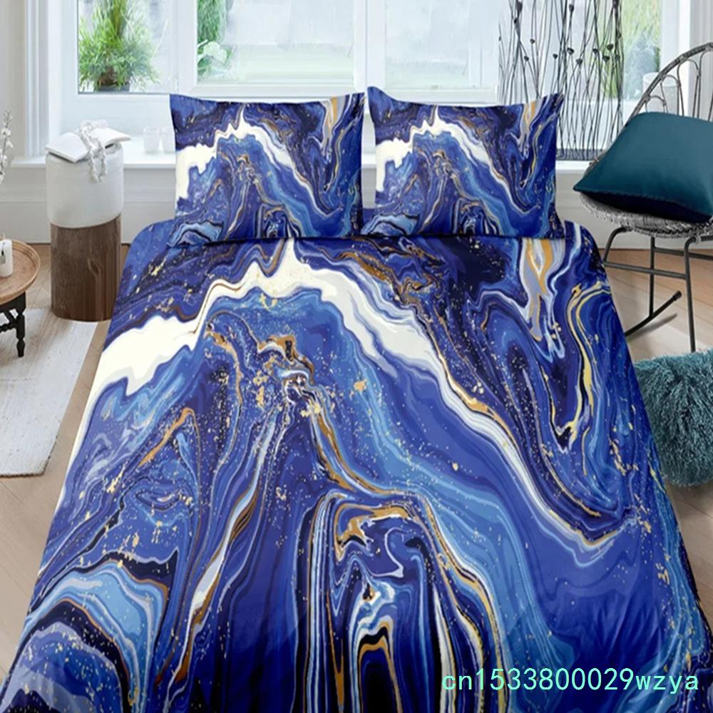 Schicker Marmor-Bettbezug aus Mikrofaser, Mint, Gold, Glitzer, Türkis, Bettwäsche-Set, abstrakt, Aquablau, Bettbezug für Einzelbett, Doppelbett, volle Größe