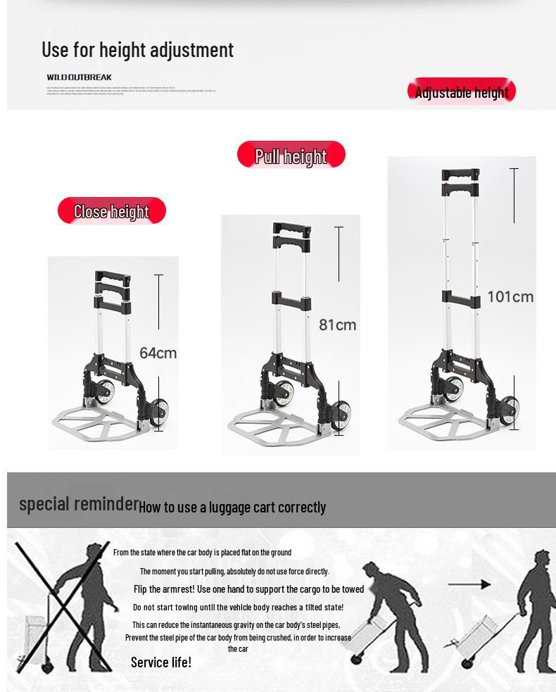 Portable Folding Trolley Cart for Package Pickup and Shopping, In Stock