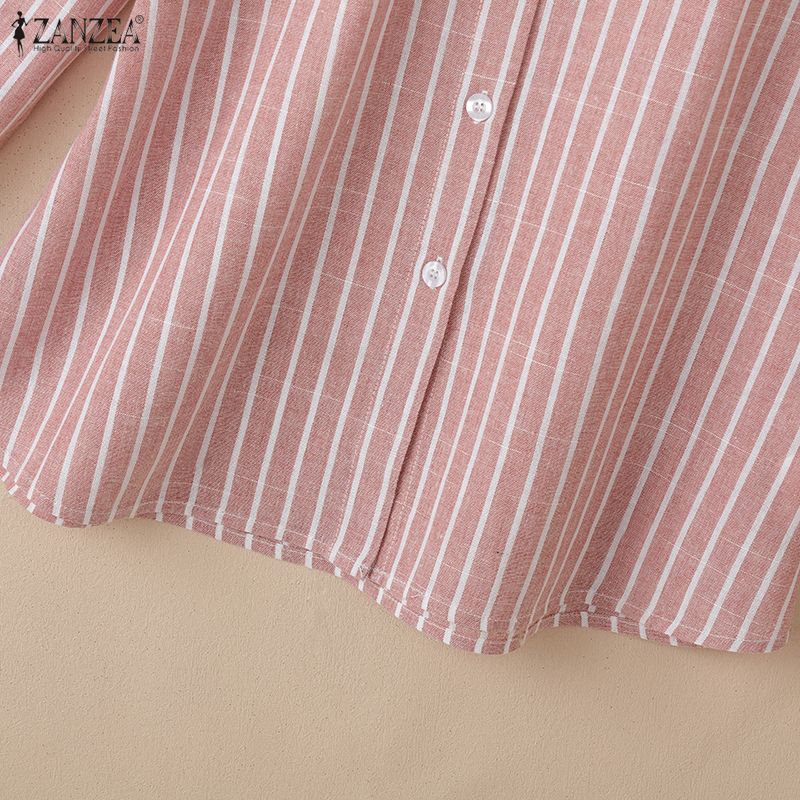 ZANZEA Camicetta casual da donna a righe a maniche lunghe con colletto rovesciato