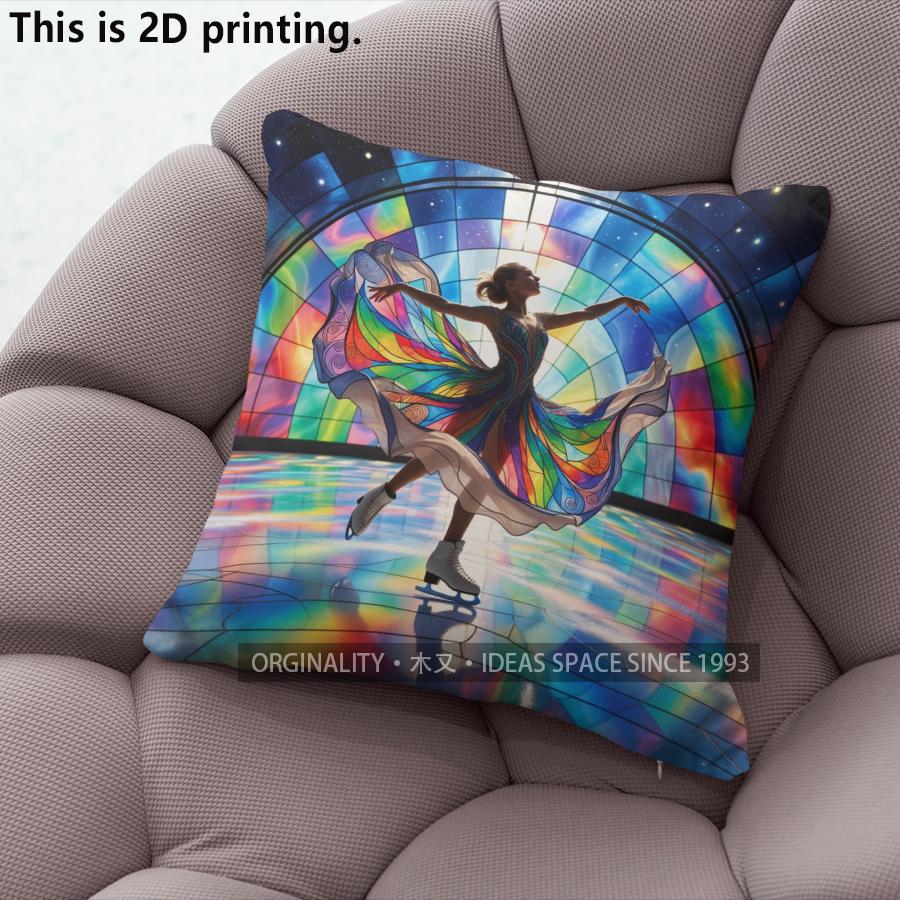 Stained Glass Figure Skating Throw Pillow Covers Pattern Cushion Cover Suitable for Sofa Bedroom Car Pillow Cover