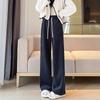 [European Cotton Lint Composite] Velvet Wide-leg Pants Women's Autumn and Winter Thin Straight Tube Thickened Drape Casual Sweatpants