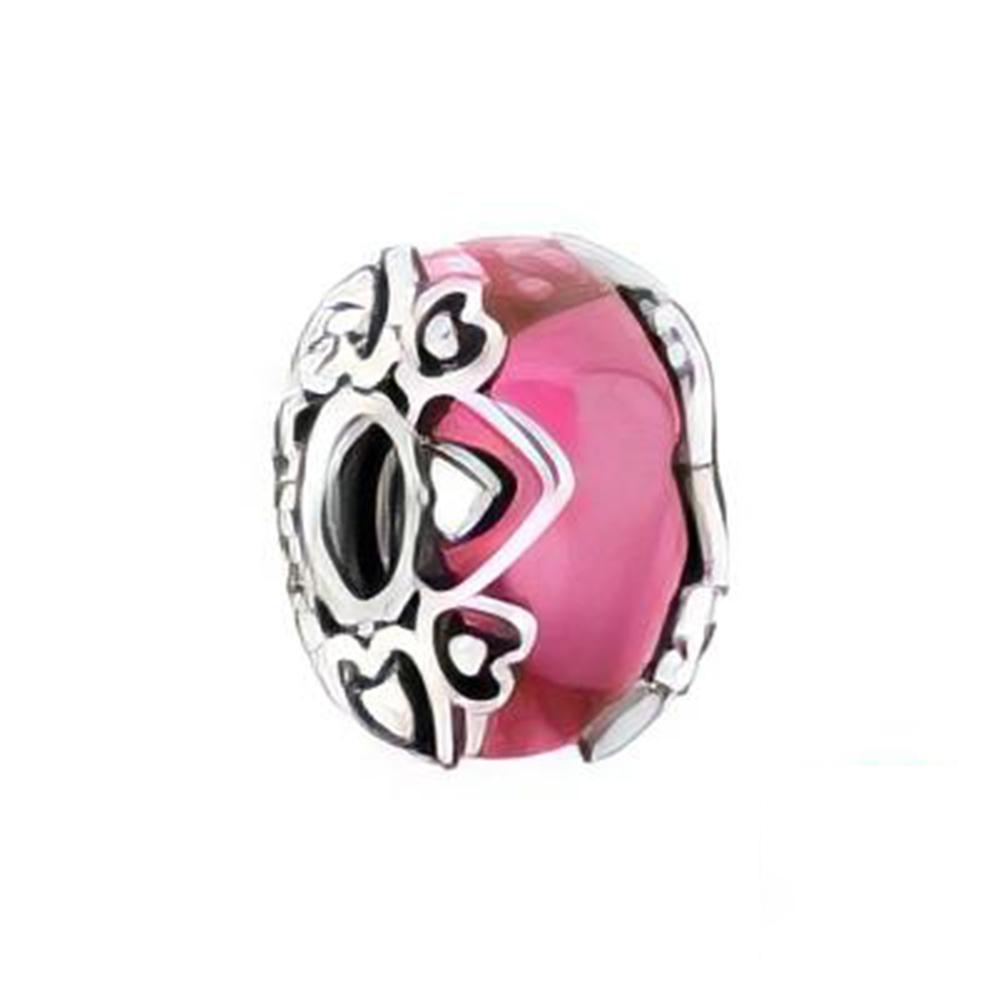 Frosted Red Murano Glass Hearts Charm Silver Plated Fit Charms 925 Silver Bracelet for Jewelry Making DIY