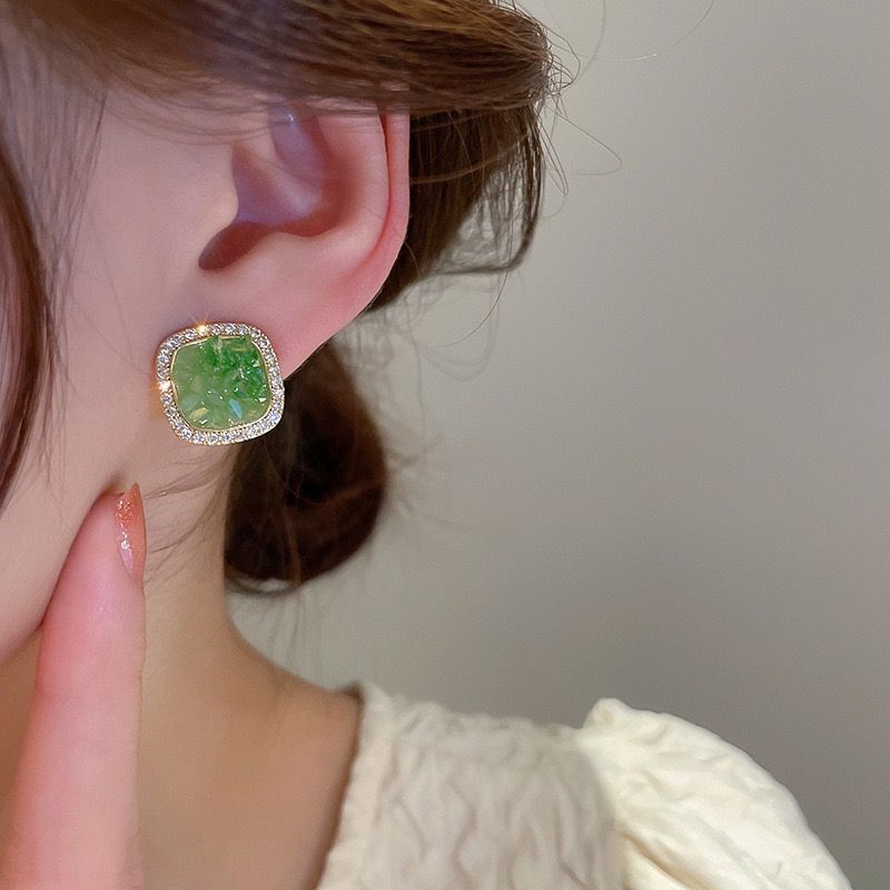 Inlaid Rhinestone Women's Earrings Unique Fashion Green Zircon Drop Earring Sparkle Wedding Jewelry