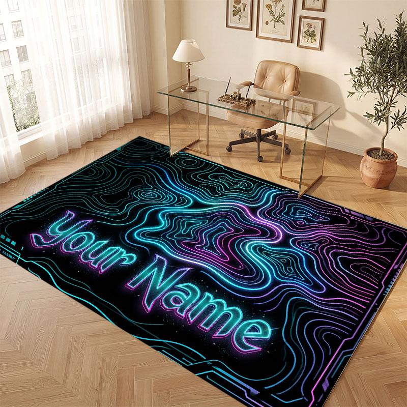 Neon Colorful Theme Crystal Velvet Floor Rug Personalized Custom Name Text Warm Carpet Home Decoration