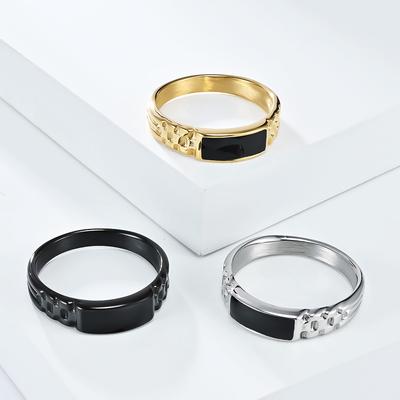 2025 Fashion Personalized Men's Black Agate Ring Gold Plated Jewelry