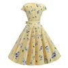 2024 Trendy Retro Round Neck Summer Dress with Short Sleeves and Flowy Print