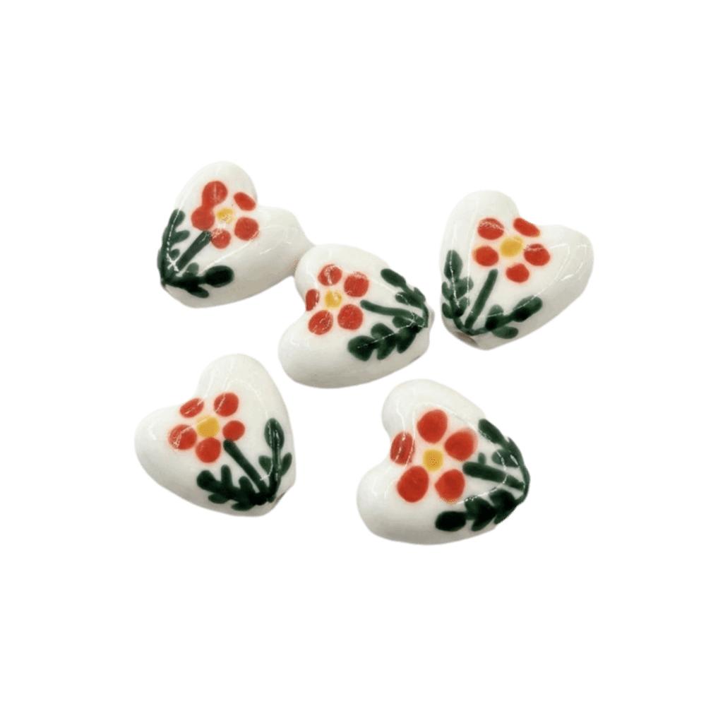 5pcs/set Double Sided Heart Shape Ceramic Beads Small Porcelain Beads Jewelry Making  Necklace