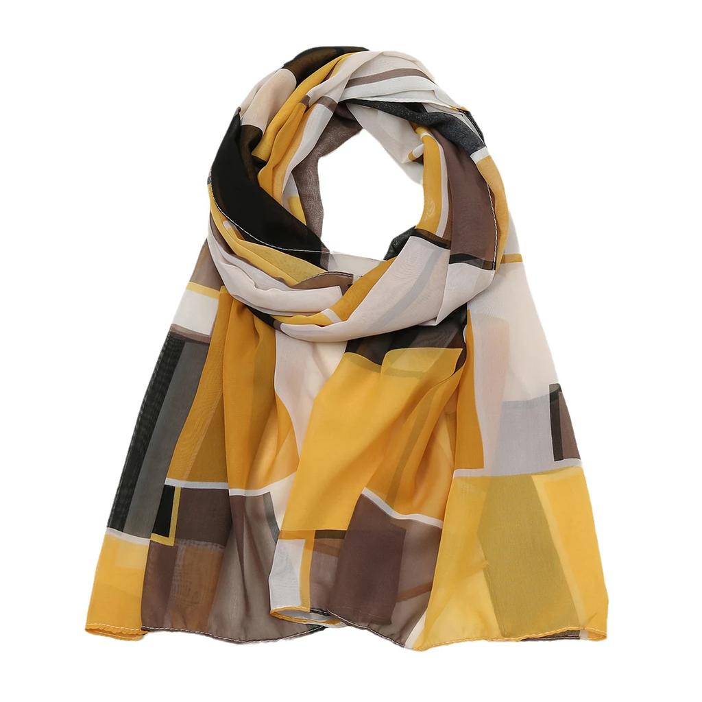 Silk Scarf Chiffon Hijabs For Women Elegant Woman Shawls Wraps Geometric Print Beach Stole Scarves Foulard Femme Hijab 150*50Cm