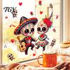 Decorative PVC Static Clings Halloween Cartoon Skeleton Couple Window Stickers, Waterproof Day of The Dead Decals, Traditional Mexican