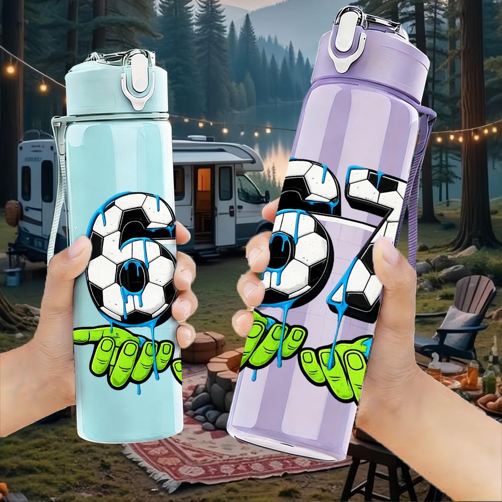 1PC Number 67 Hand Gesture Graffiti Print 750ml Color Plastic Sports Water Bottle Leakproof Flip Straw Lid Suitable for Sports Office Home Use