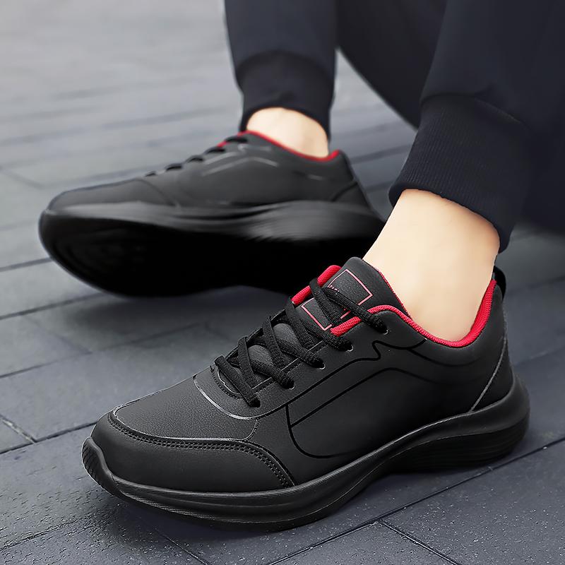 Fashion Men Leather Sport Shoes Black Running Shoes Outdoor Waterproof Sneakers Men Big Size 46 Lightweight Athletic Sneakers for Men