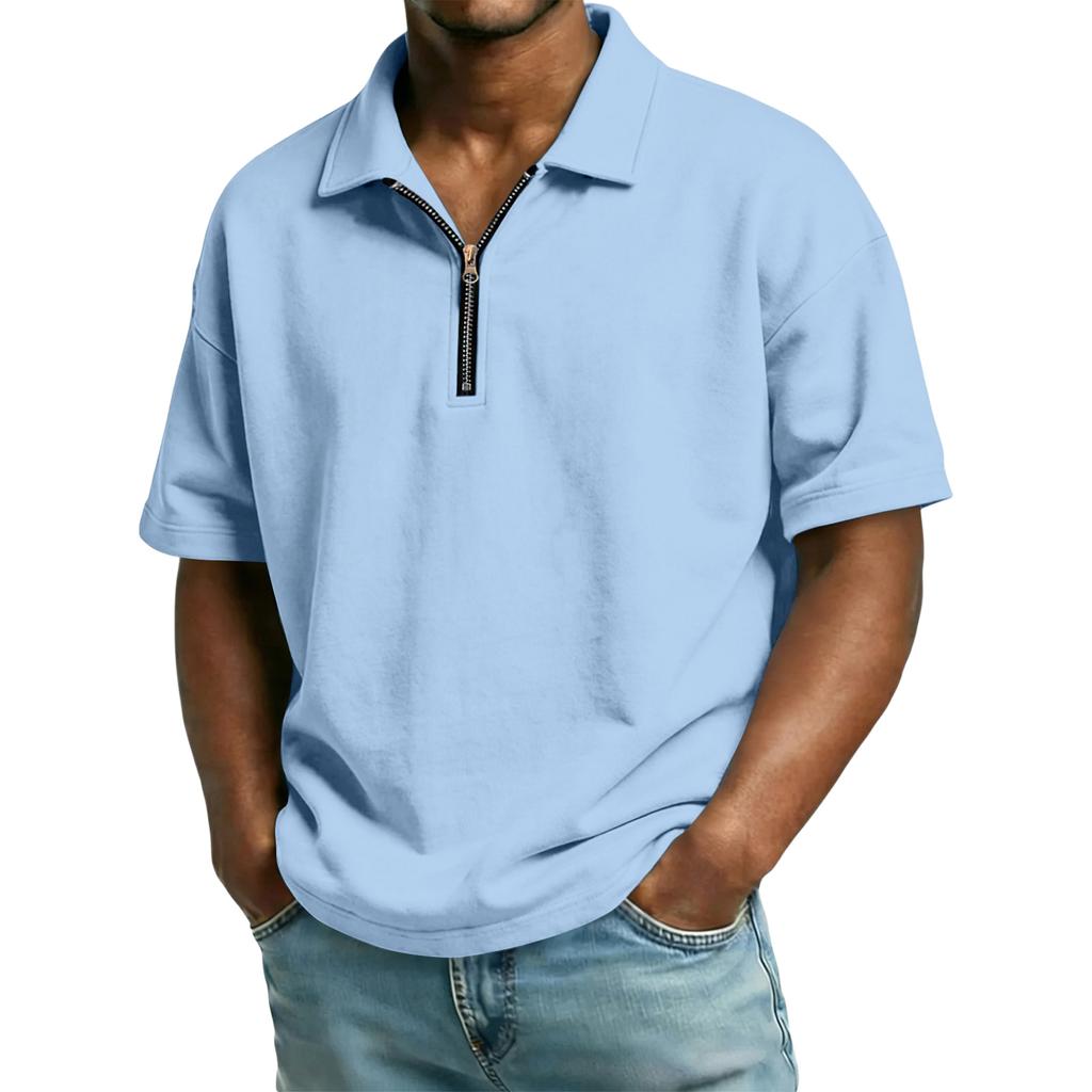 Men's Casual Collared Zipper Neck Short-Sleeve Top