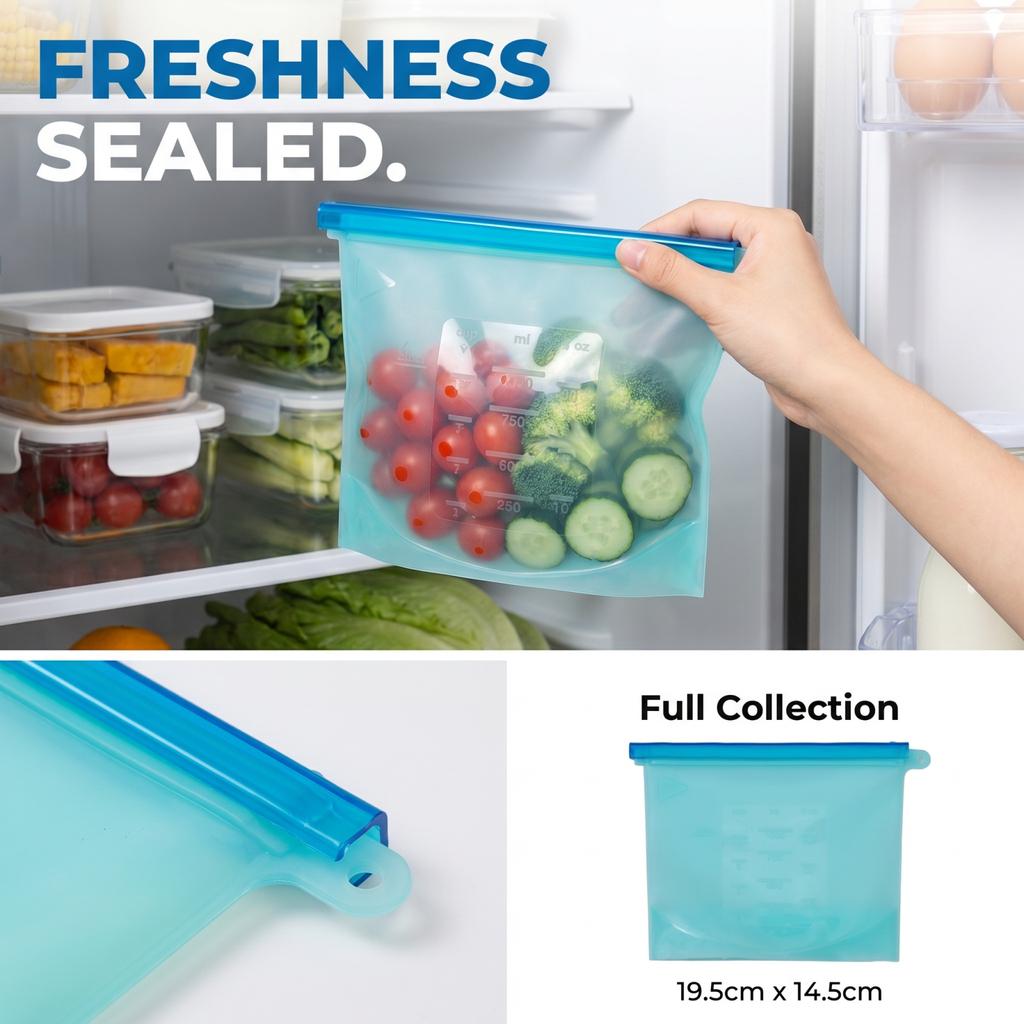 Silicone Reusable Ziplock Bags for Food Storage, Small Size for Refrigerator Vegetables and