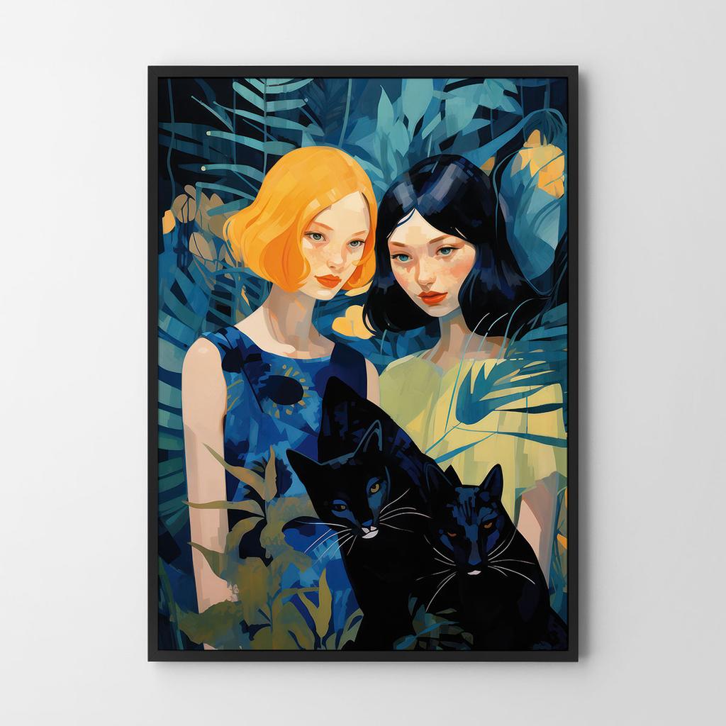 Plakat ilustracja dziewczyny koty