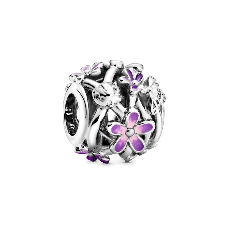 Pandora Purple Daisy Hollow Pendant Charm Women Jewelry Silver 798772C02 Silver