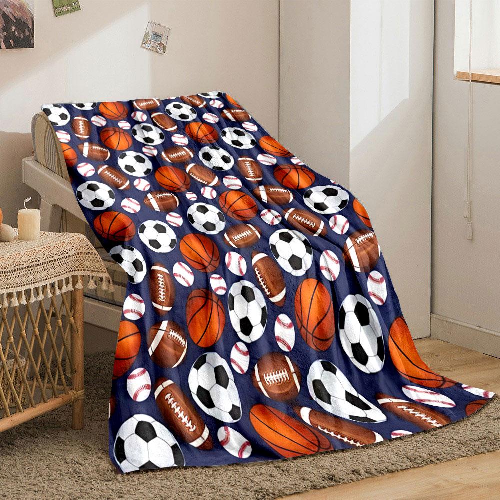 The Pattern Features Various Sports Balls. for All Seasons Blanket Lunch Break Throw Gift