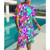 Summer Colorful Grid 3D Printed Short Sleeved Shorts Set Personalized Soft Comfortable Loose Breathable Plus Size Men's Sports Wear