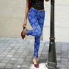 Women's Slim Pants with Retro Floral Print and Side Slit Design - Black