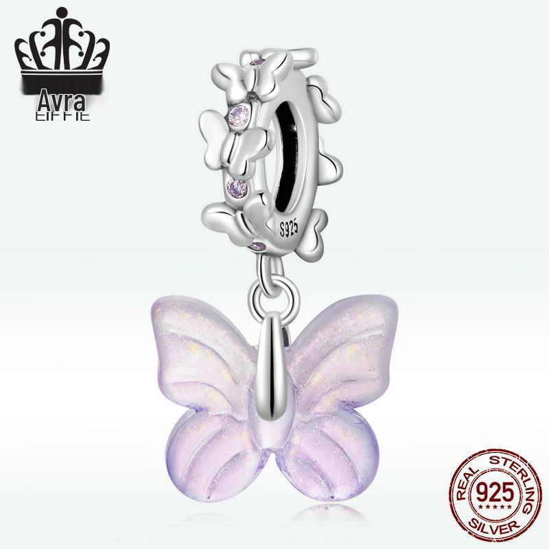 Everjoy S925 Sterling Silver Glass Butterfly Pendant & Insect Charm Bracelet