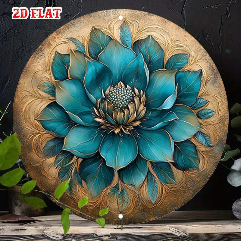 pc Retro Turquoise Flower Mosaic Round Wall Art D Aluminum Sign with Golden Accents Frameless Perfect for Home Decor Re