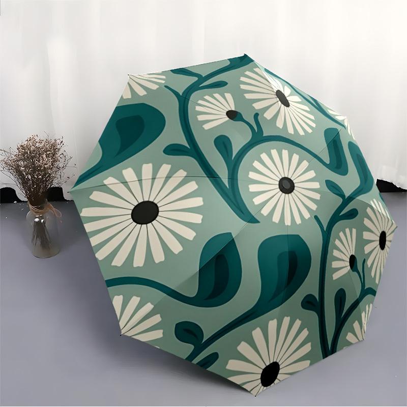 1pc Floral Pattern Automatic Open/close Folding Compact Umbrella, 8-Rib Sturdy Canopy, Lightweight Portable, Everyday Use, Gift, Outdoor Umbrella, Tra