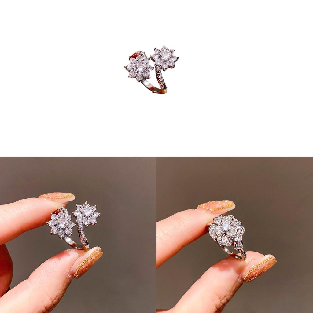 Zircon Flower Minimalist Silver Tone Ring For Ladies Casual Dress Accessory