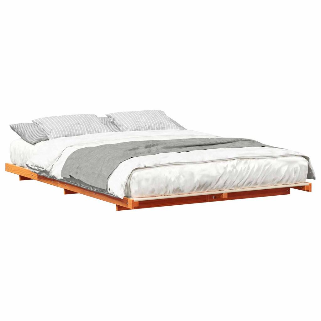 Bed Frame Wax Brown 140 x 220 cm Solid Pine Wood