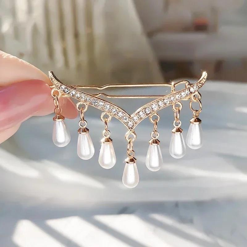 Women Fashion Creative Gifts Elegant Pearl Pendant Tassel Hair Accessories Sweet Luxury Geometry Jewelry Hair Clips Accessories