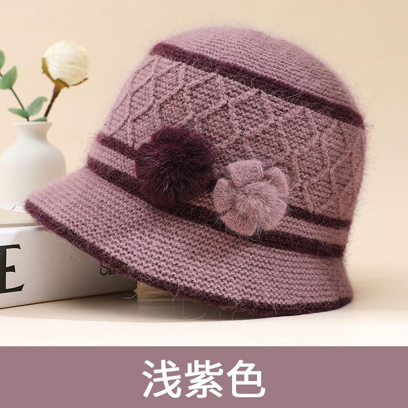 Middle-aged and old knitted hats, children's autumn and winter new rabbit fur basin hats, fashionable mother hats, plush warm wool hats