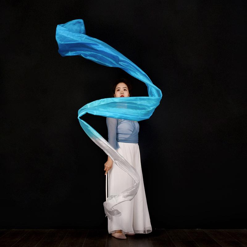45*400cm Women Gradient Color Square Dance Belly Dance Practice Imitation Silk Streamer With Stick Chinese Style Flowy Ribbon