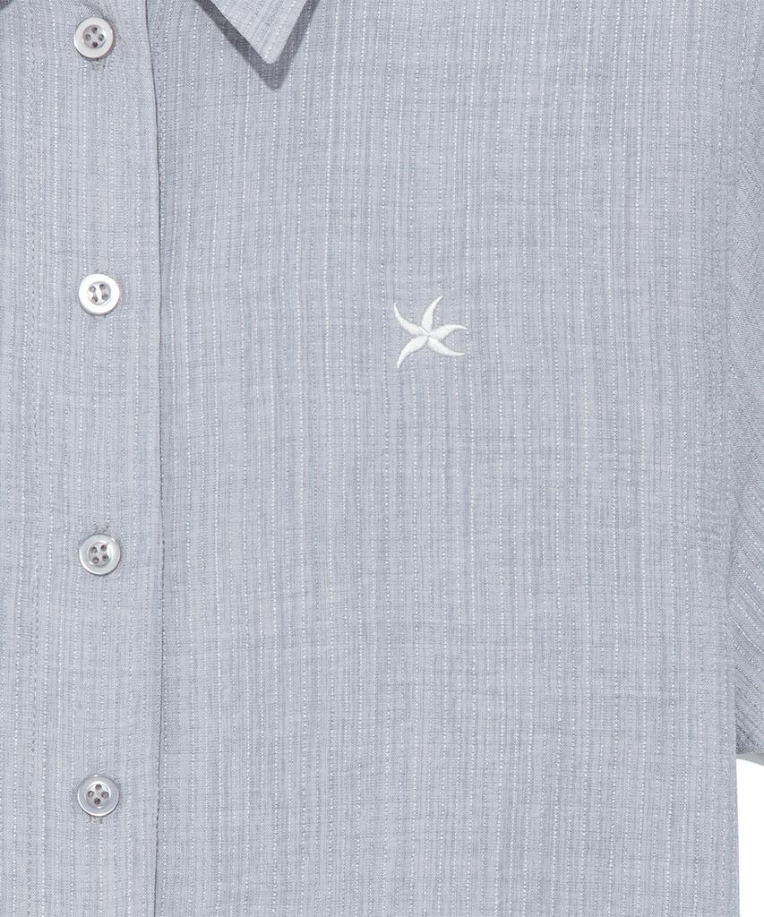 THE COLDEST MOMENT (W) Tcm Mini Logo Textured Half Shirt (Blue Gray)