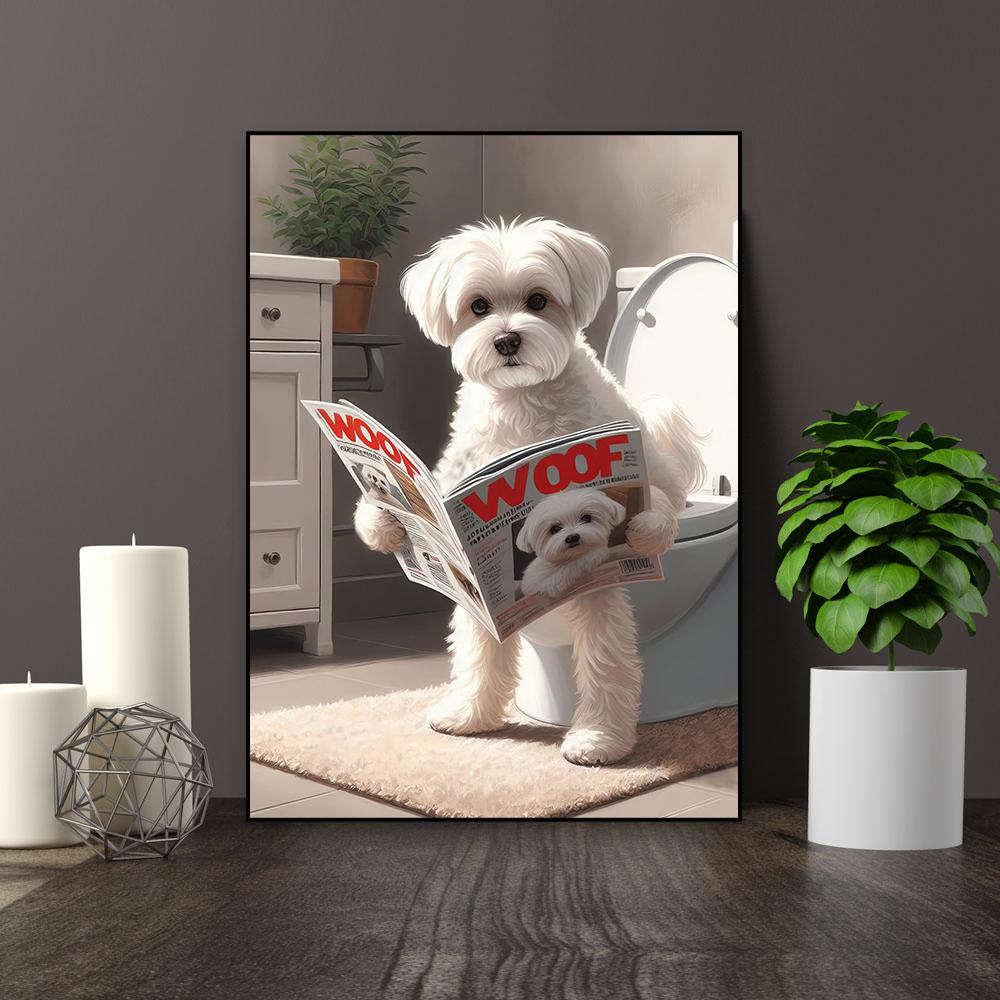 Lustige Nette Tierkunst Poster Tier Hund Katze Wandkunst Drucke Lustige Badezimmer Wanddekoration Leinwandbild Moderne Toiletten Dekoration