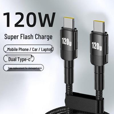 120W Dual Type-C 6A Fast Charging Cable for Huawei & Apple 15/16 Laptop/Phone