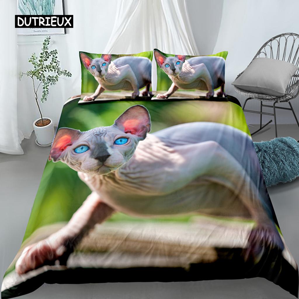 Canadian Sphynx Cat Duvet Cover King Queen Lovely Pet Kitty Bedding Set Kids Teens Adults Cute Animal Soft Polyester Quilt Cover