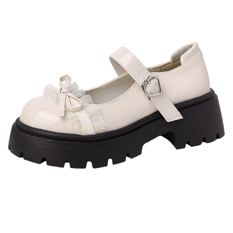 Japanese cute bow with lace platform small leather shoes women's 2025 summer new versatile Mary Jane single shoes