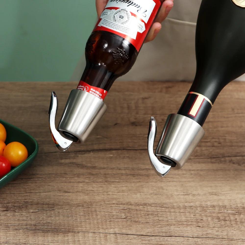 Stainless Steel Wine Bottle Stopper with Silicone Seal Decorative Wine Preserver Reusable Wine Cork Keeps Wine Fresh