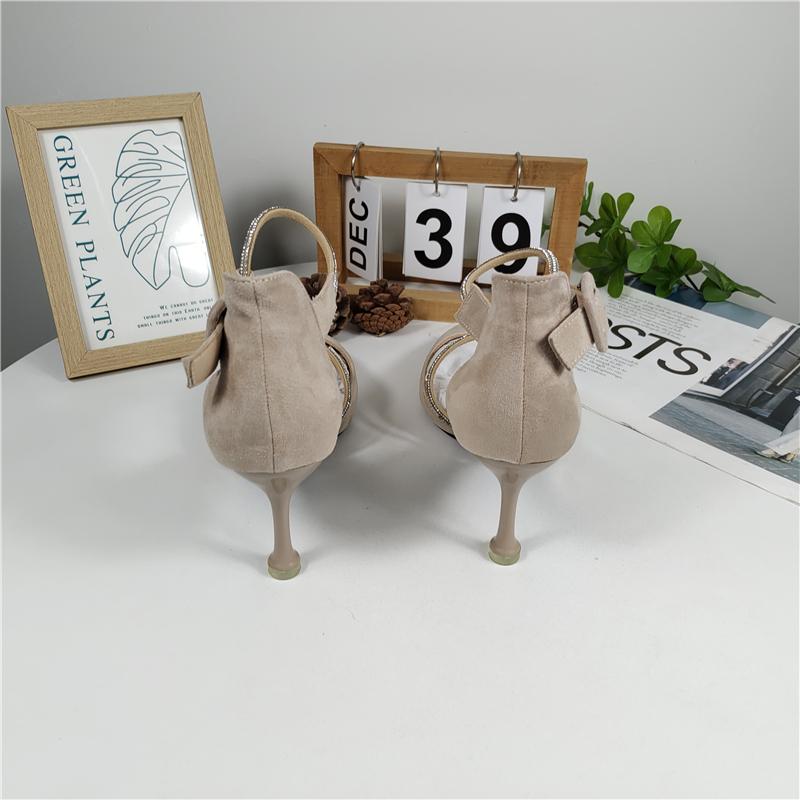 Fashion Closed Shoes Branded Pumps Slim Heels 2025 Sandals Ladies Pointed Wedge Fashion Slimming Beige Fine Latest African Summer Crysta