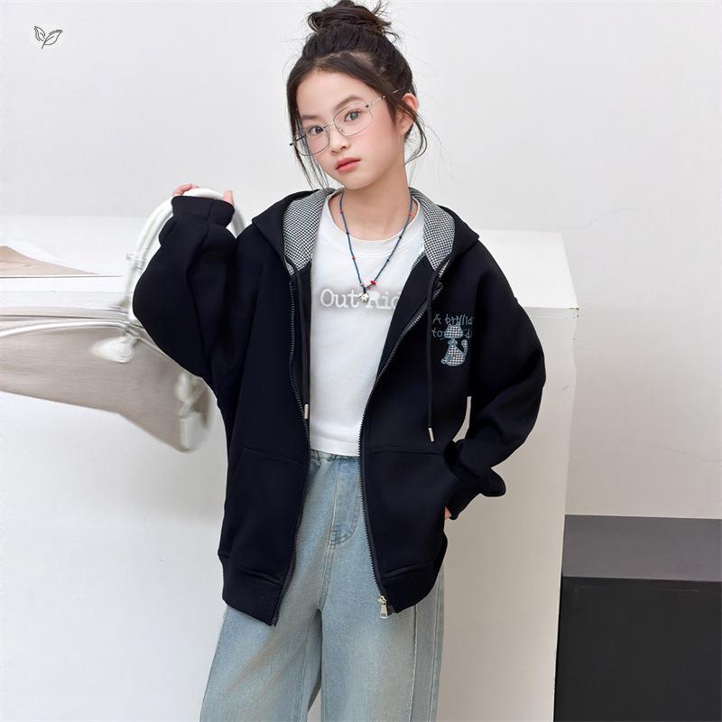 Girls' 2026 Spring/Autumn Hooded Jacket - Stylish, Fashionable, Casual Top for Older Children