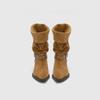 Retro mid top pointed boots  autumn/winter new solid color knight boots  mid heel pleated western cowboy boots