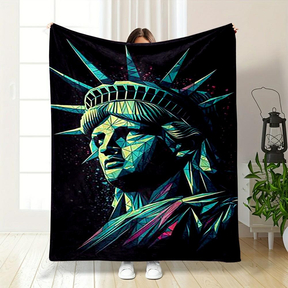 Geometric Statue of Liberty Design Blanket Flannel blanket for bedroom, living room, sofa, and nap sofas.