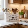 Wooden Spoon Fork Storage Box Space Saving Decorative Utensil Storage Box Large Capacity with 3 Compartments Silverware Holder