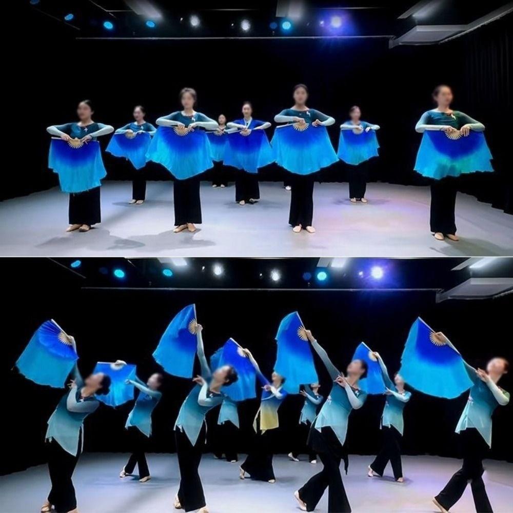 Dancer Practice Pairs Yangko Dance Bamboo Fans Hand Dye Adults Fan  Kid Women