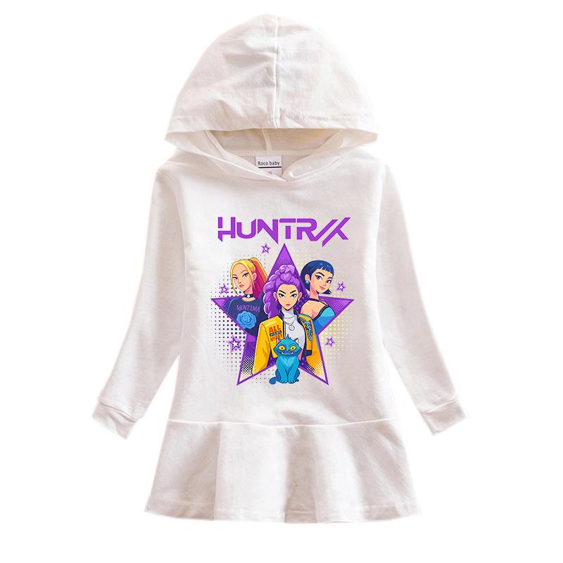 Frühling Herbst Kpop Hexenjagd Team Lotusblatt Rand Cartoon Regenbogen Mädchenkleid Baumwolle Langarm Hoodie Hundert Falten Prinzessinnenkleid