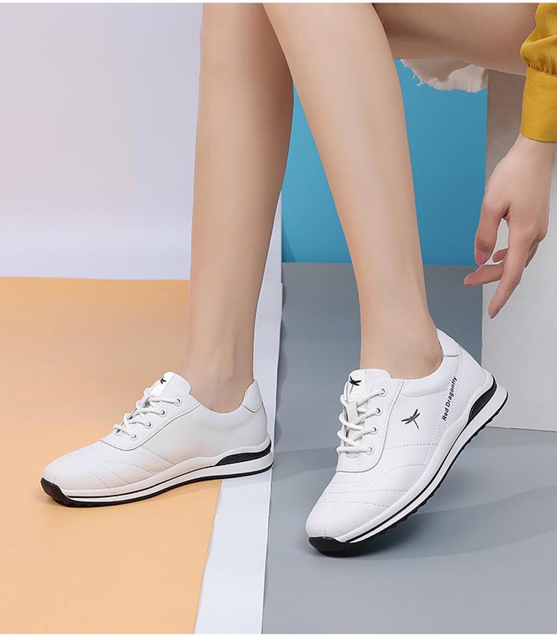 Red Dragonfly Women's Waterproof White Leather Casual Sports Shoes