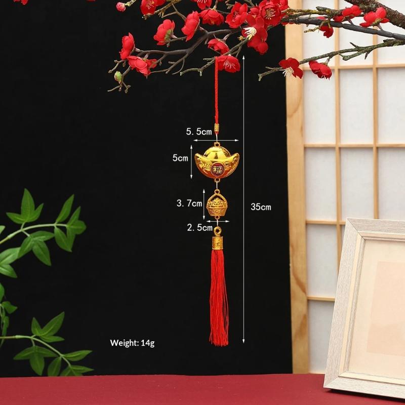 Chinese Lucky Fu Gold Ingot Hanging Ornaments Handwoven Tassel Auspicious Decor for Home New Year Celebration Gift